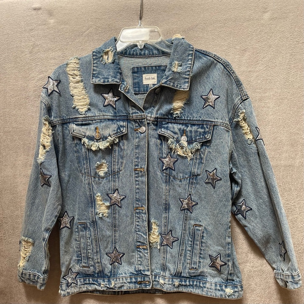 Peach Love sequined with Shining Stars Distressed oversized Jean